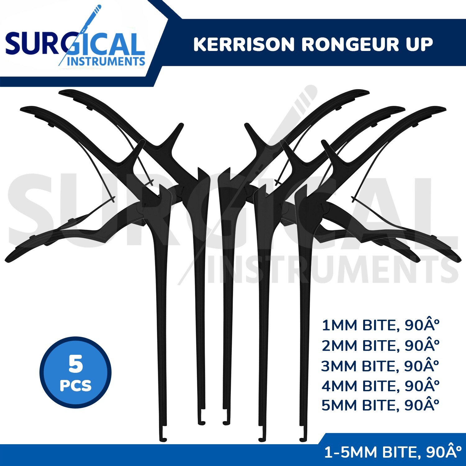 5 KERRISON Rongeurs 6″ Black (1, 2, 3, 4, 5mm) 90 Degree Up Cervical German GR