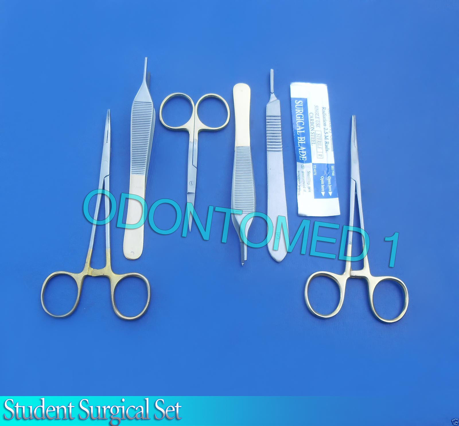 6 PC SUTURE GOLD HANDLE MEDICAL STUDENT SURGICAL INSTRUMENTS SET KIT+5 BLADE #15