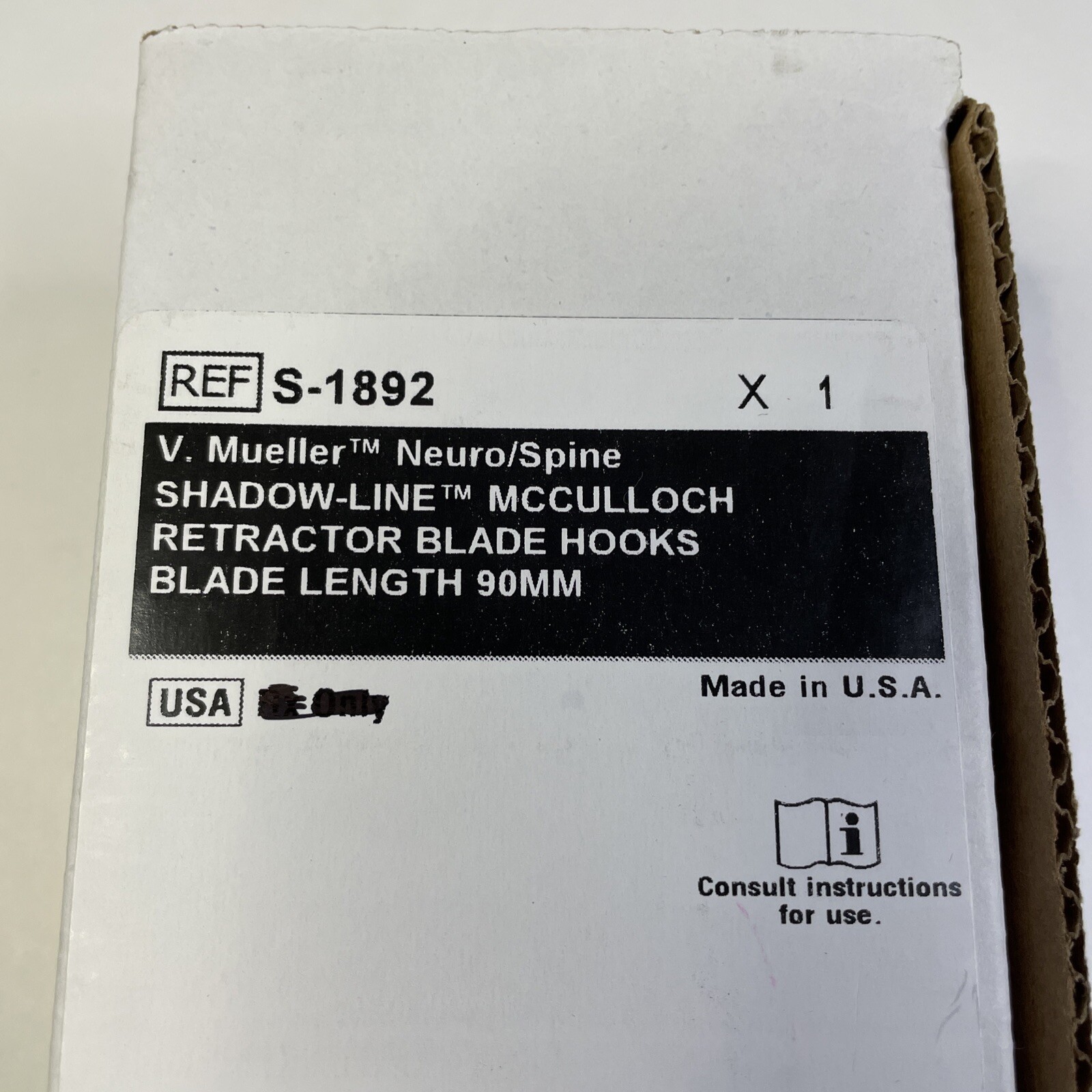 V Mueller S-1892 Shadow-Line McCulloch Retractor Blade Hook, 90mm