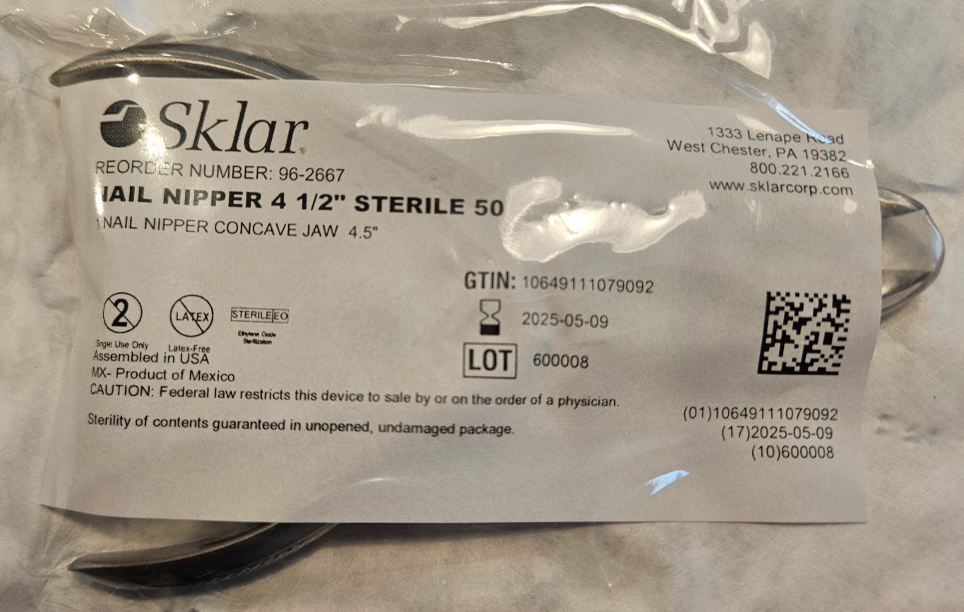 SKLAR 96-2667 NAIL NIPPER CONCAVE JAW 4-1/2″ FOLDING SPRING STERILE SURGICAL
