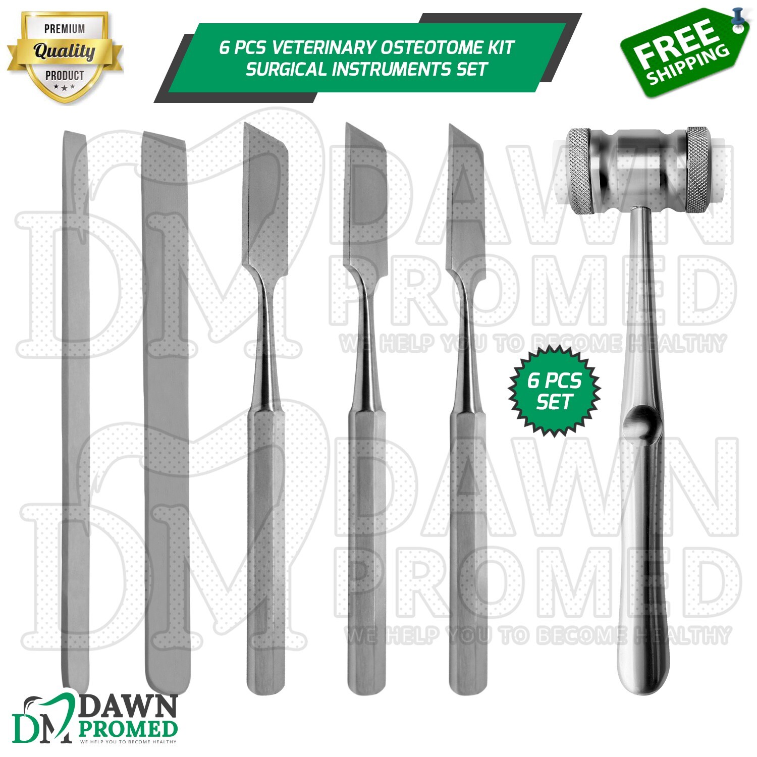 6 Pcs Veterinary Osteopathy Osteotome Kit Surgical Instruments Set German Grade
