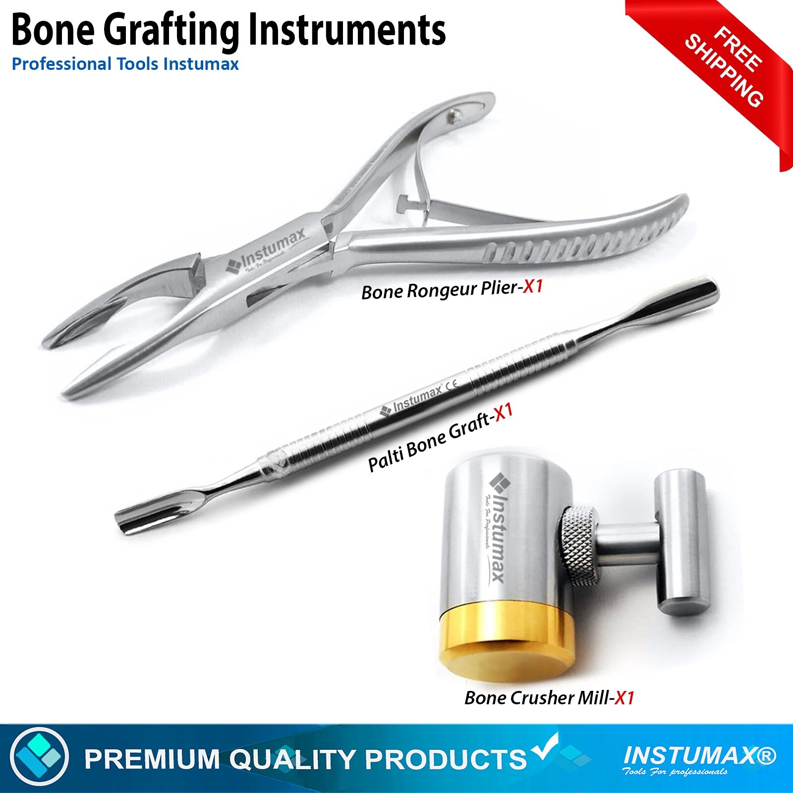 Dental Implant Bone Crusher Mill Grinder Friedman Bone Rongeur Palti Spoon Graft