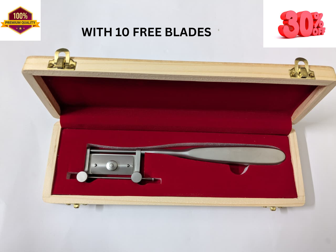 Skin Graft Knife Handle with 5 Dermatome Skin Blades and Wooden Box High Quality