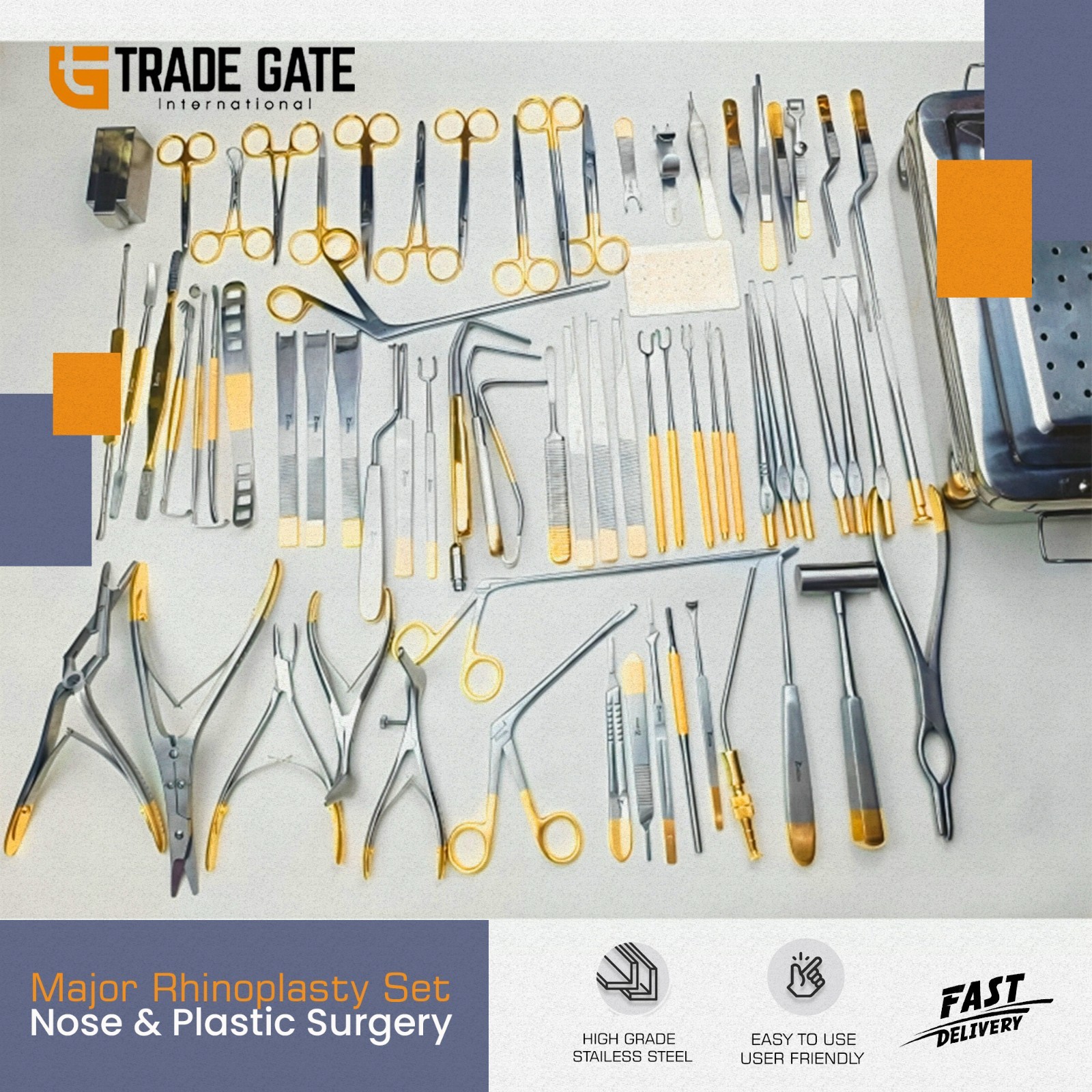 Major Rhinoplasty Surgical instruments set of 82 Pcs Nose & Plastic Surgery +Box