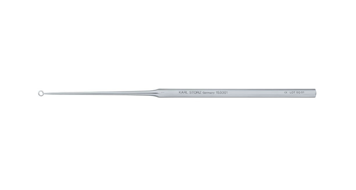 (USED) Karl Storz – # 153301 – Buck Ear Curette, Blunt – Size 1 – Length 14.5cm