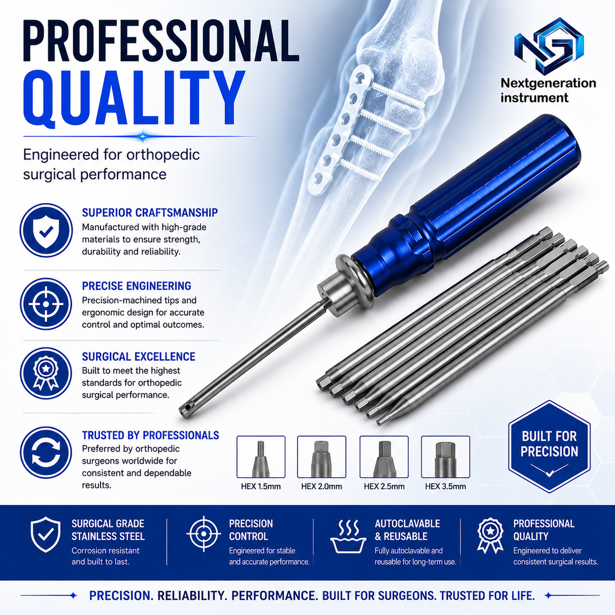 Orthopedic Bone Screwdriver Set Quick Coupling Handle Surgical Instruments