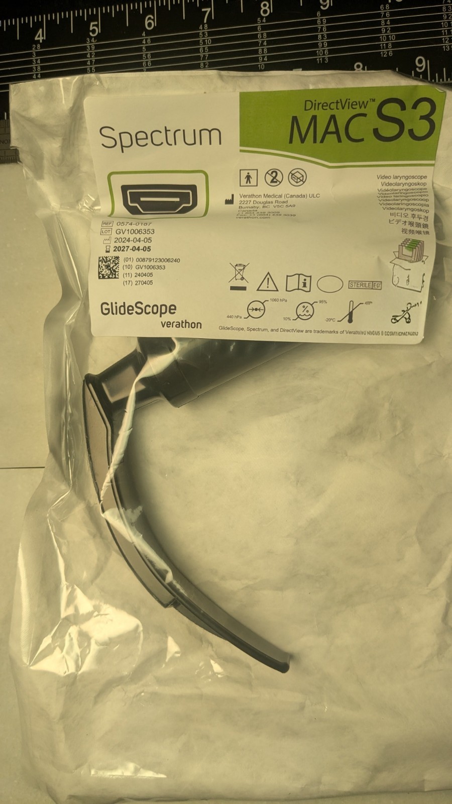 Spectrum DirectView™ MACS3 Glidescope Laryngoscope REF 0574-0187