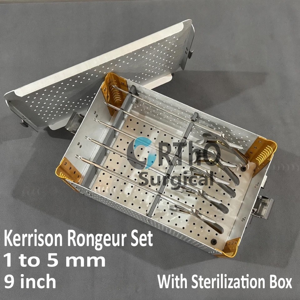 Kerrison Rongeur Set 1 to 5 mm 9 inch, 8 inch and 7 inch With Sterilization Box