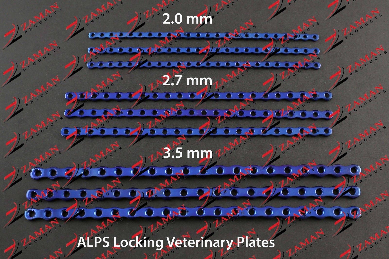 ALPS Locking Veterinary Plates 20 Holes ( 3.5,2.7,2.0 mm ) 9 PCs Set Titanium