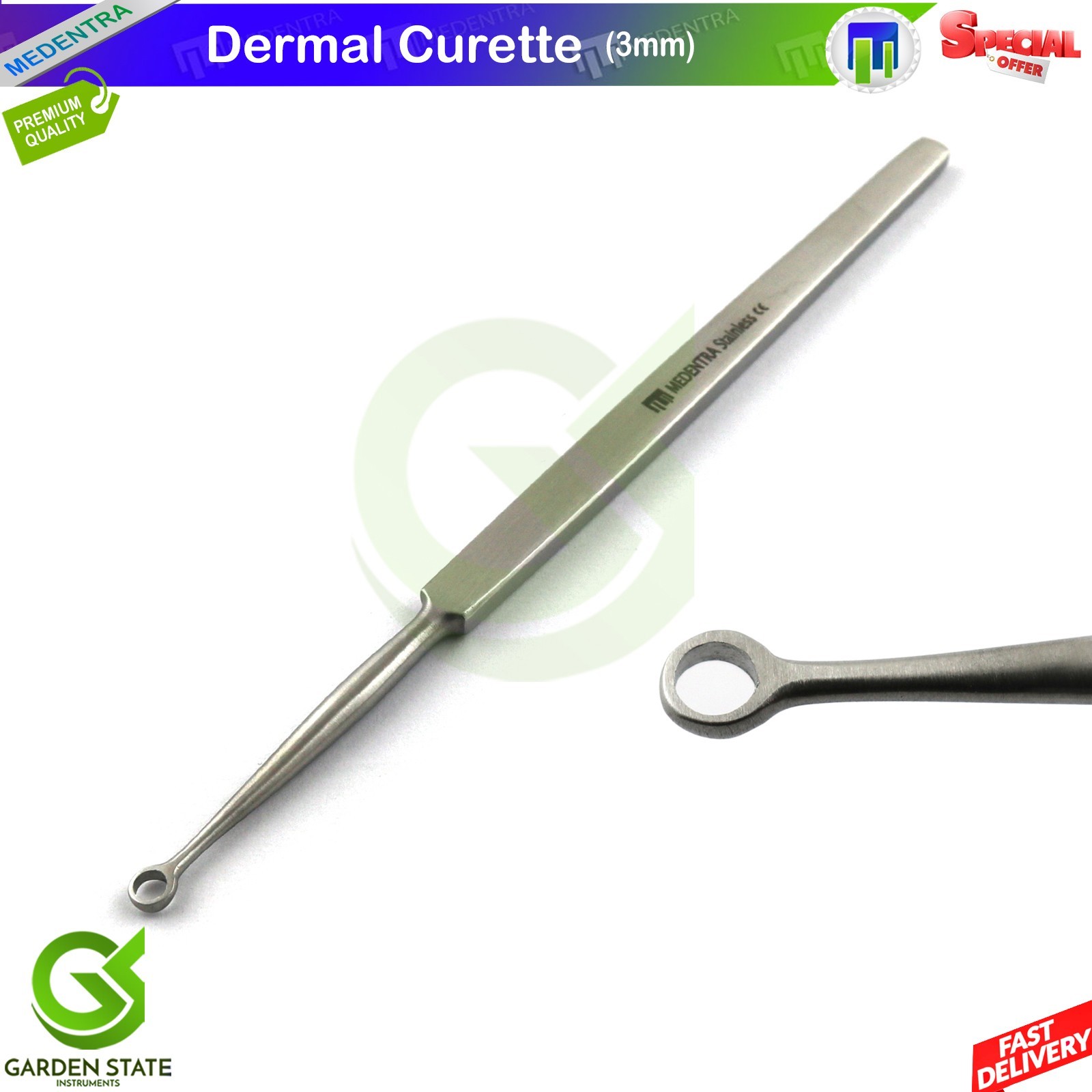Fox Dermal Curette 3mm ENT Cleaning Dermatology Instruments