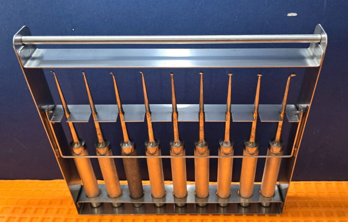 JARIT 240-085 Orthopedic Cobb Curettes Oval Cup Angled Tip Set of 9 With Rack
