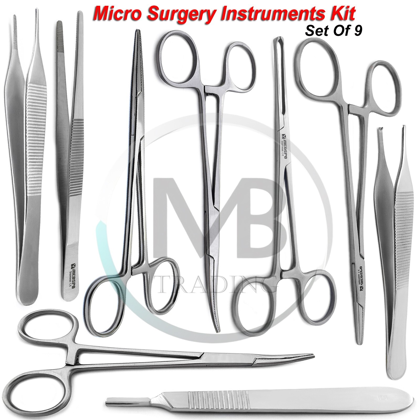 Surgical Veterinary Dissection Forceps & Tweezers Micro Surgery Tools Set Of 9