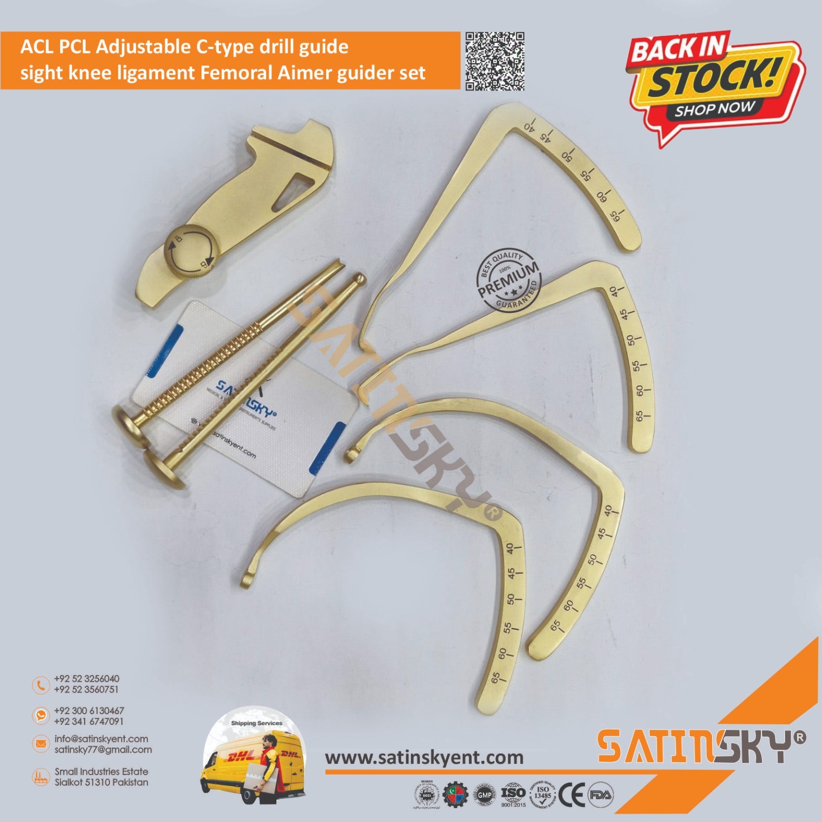 ACL PCL Adjustable C-Type Drill Guide Sight Knee Ligament Femoral Aimer Set of 7