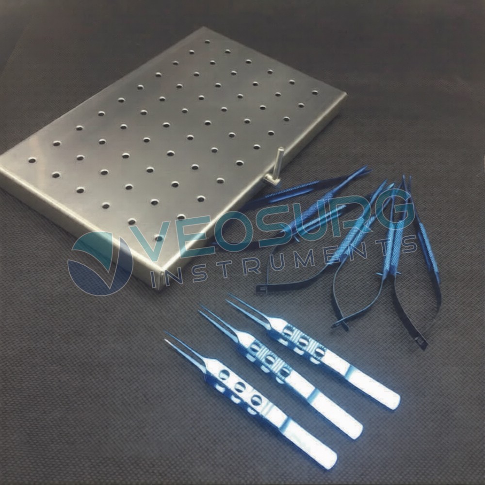 Titanium Blue Coated Microsurgery Ophthalmic Instrument 7pcs Set With Tray