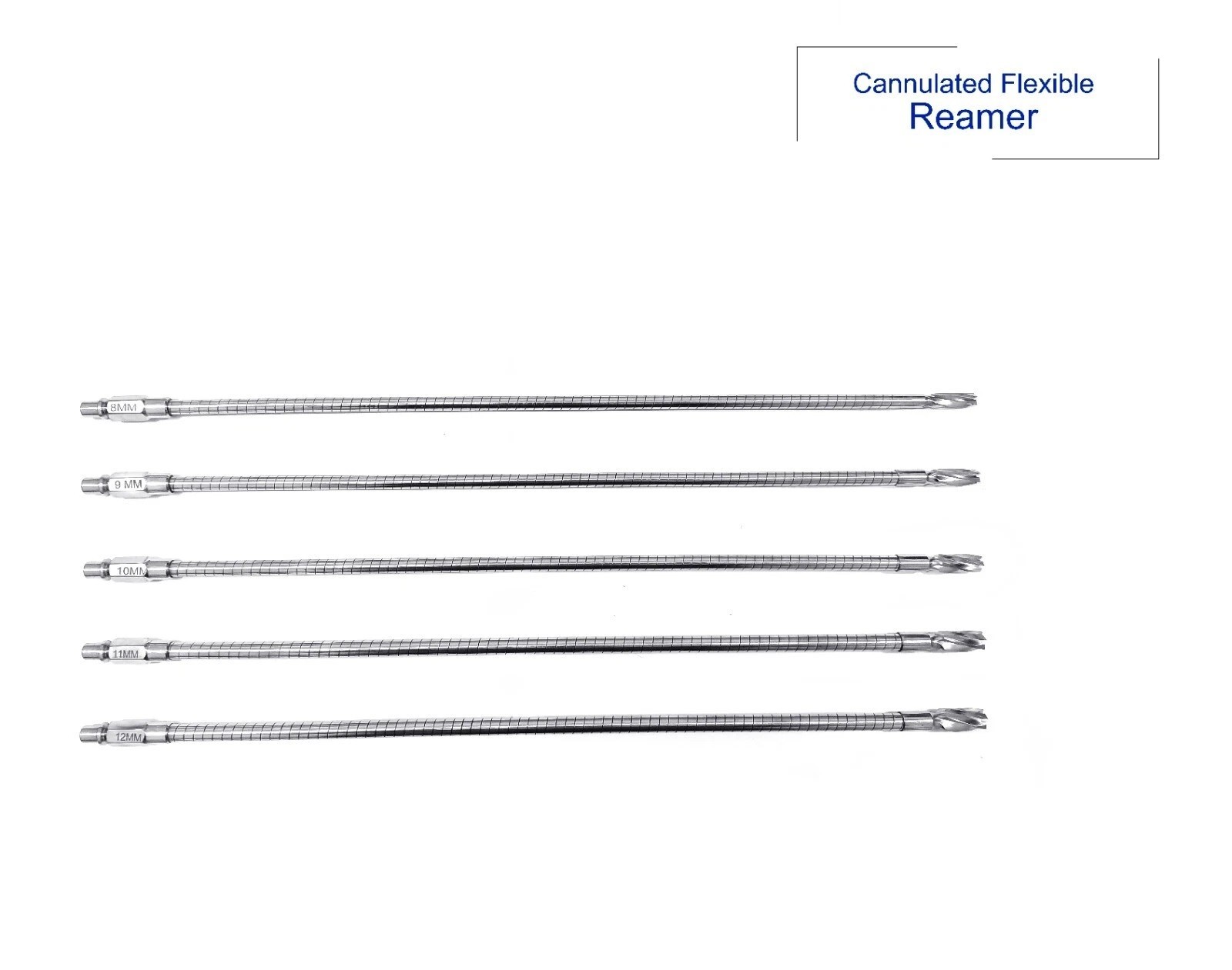 Orthopedic cannulated Flexible reamer 8 mm to 12 mm (Set of 5 pcs) ss surgical