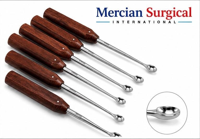 Halle Bone Curettes 6PC Set Oval Cup Fiber Handle Orthopedic Surgical Instrument