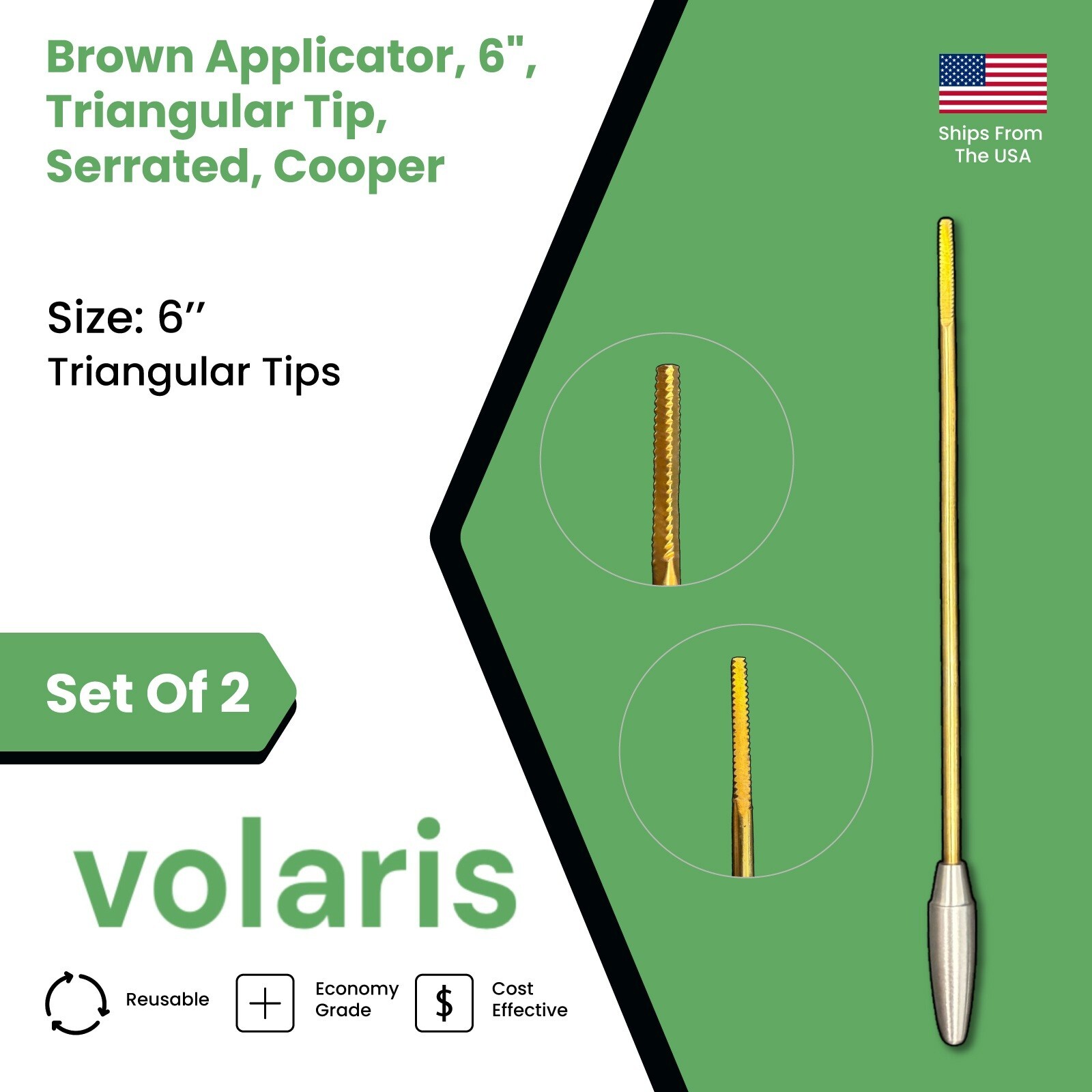 Set of 2 Brown Applicators, 6″, Triangular Tip, Serrated, Cooper