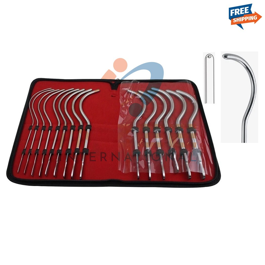 Guyon Urethral Bougies, Gynecology Dilators Urethral Sounds Curved Set of 15 PCS