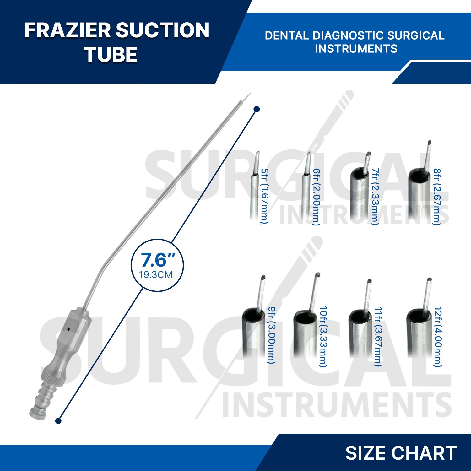 8pcs FRAZIER Suction Tube 5, 6,7,8,9,10,11,12 Fr Dental Surgical ENT Instruments
