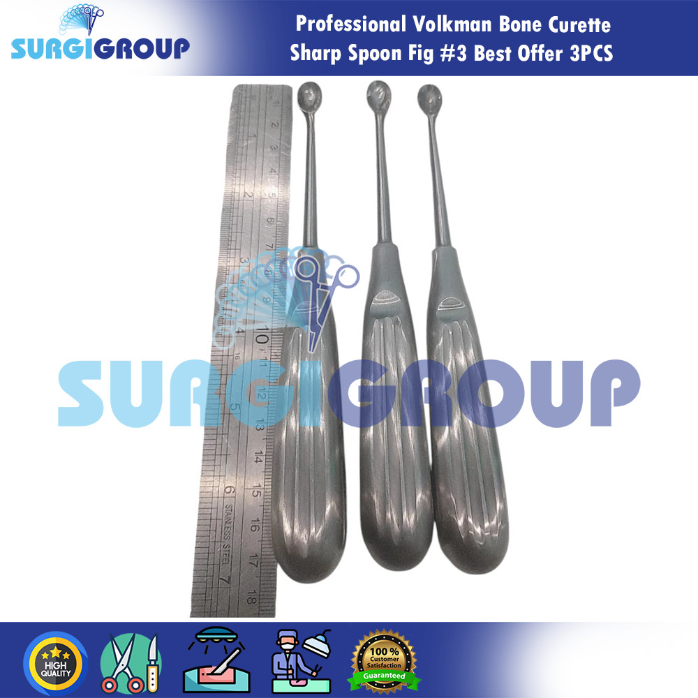 Professional Volkman Bone Curette Sharp Spoon Fig #3 Best Offer 3PCS Set