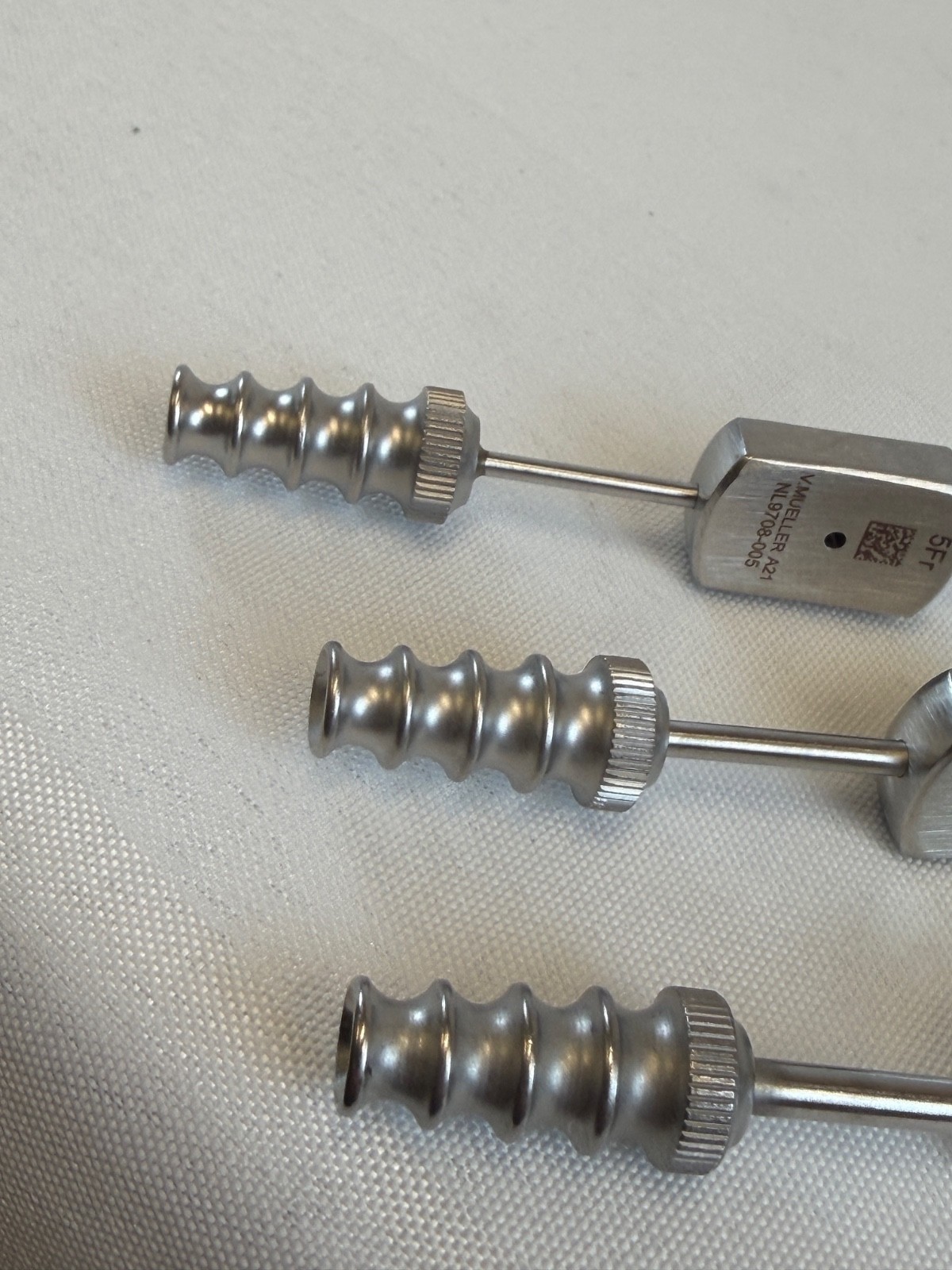 Set of 3 V. Mueller NL9708-00X McCulloch 5″ Suction Tubes w/ Holes 5Fr 7Fr 9Fr