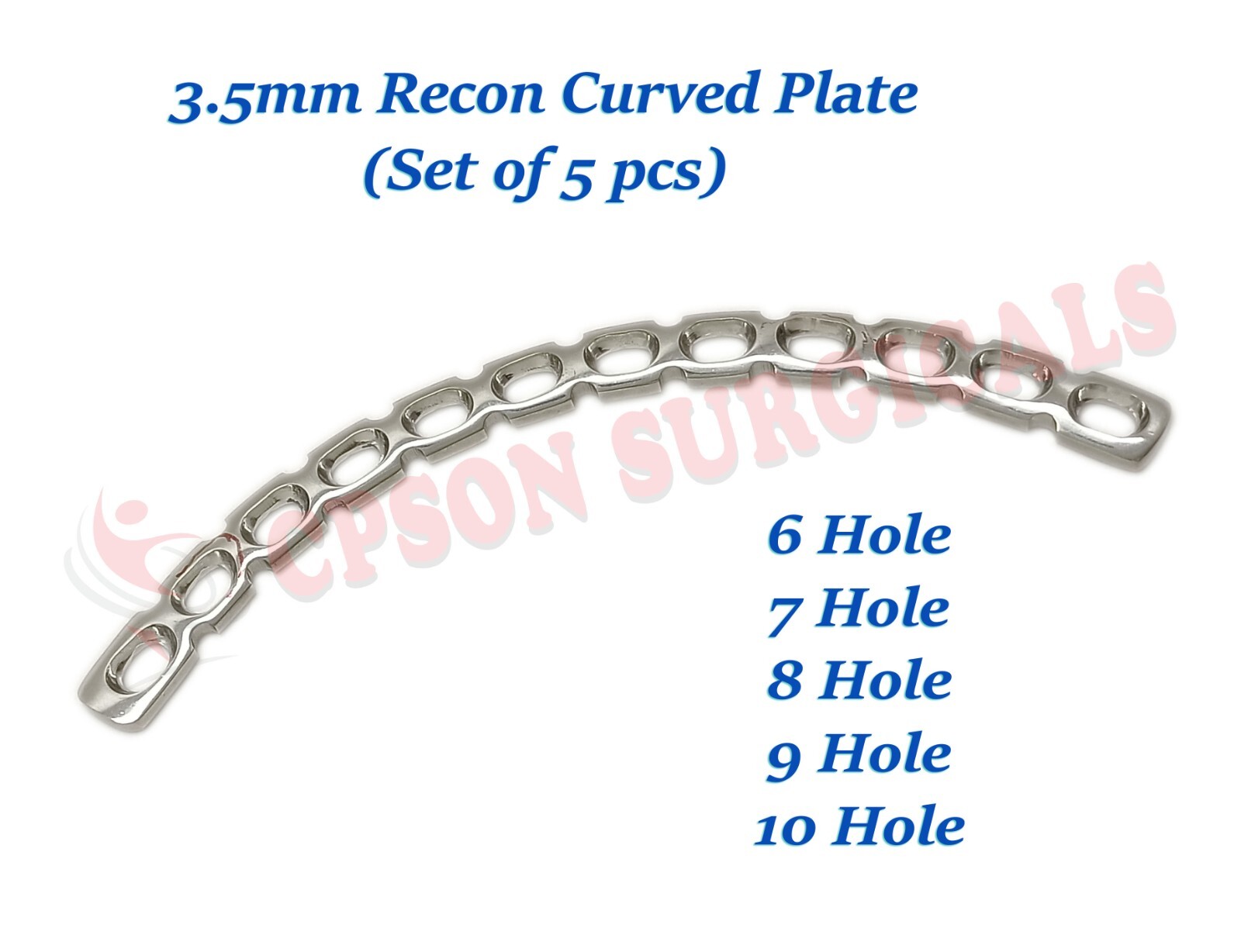 3.5mm Reconstruction Curved Plate – Set of 5pcs SS Veterinary