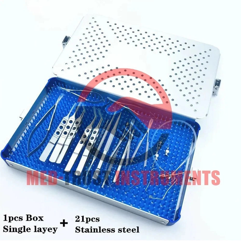 21PCS Ophthalmic Cataract Set surgical instruments with sterilization tray case