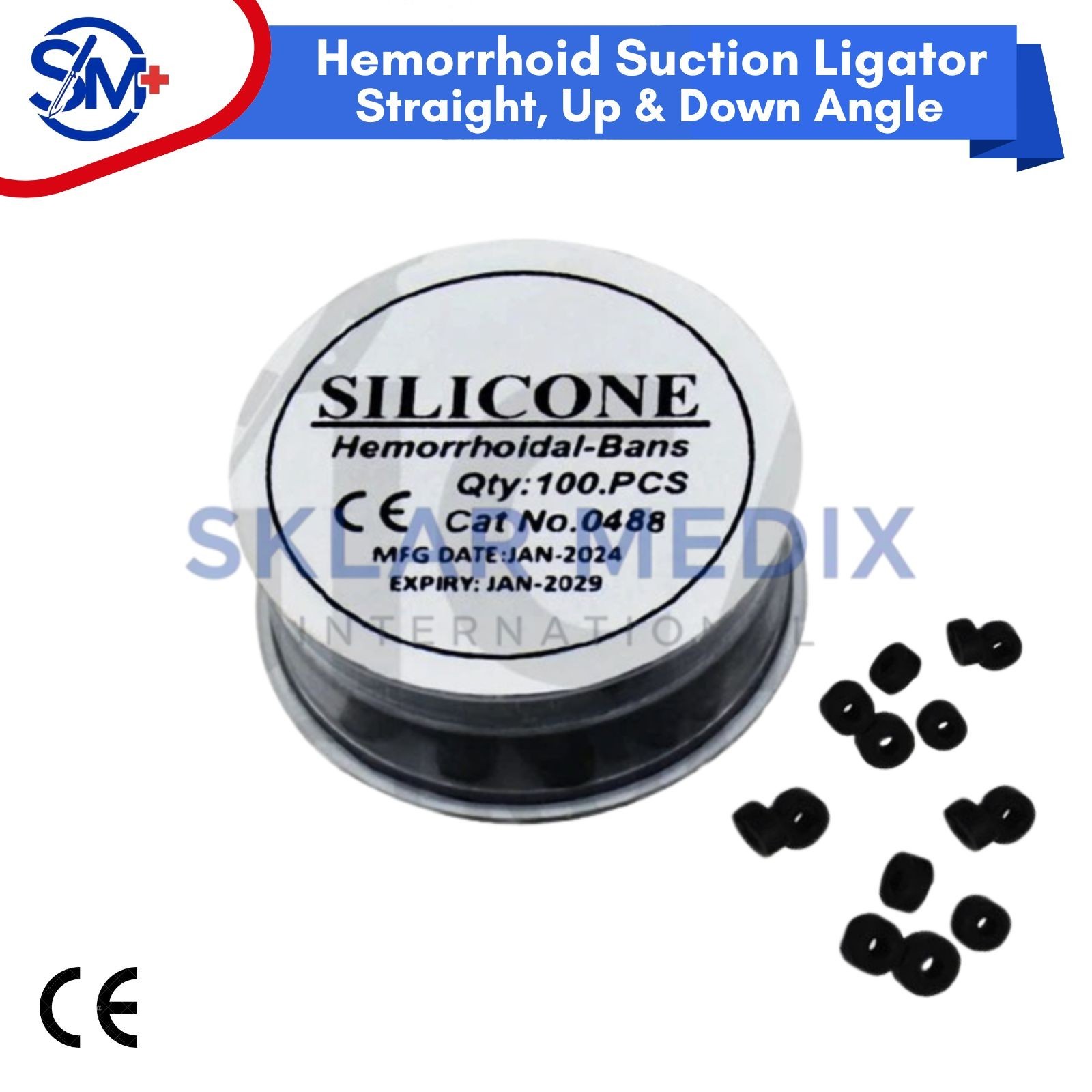 Hemorrhoid Suction Ligator Straight Up Down & 100 Latex Band Surgical Instrument