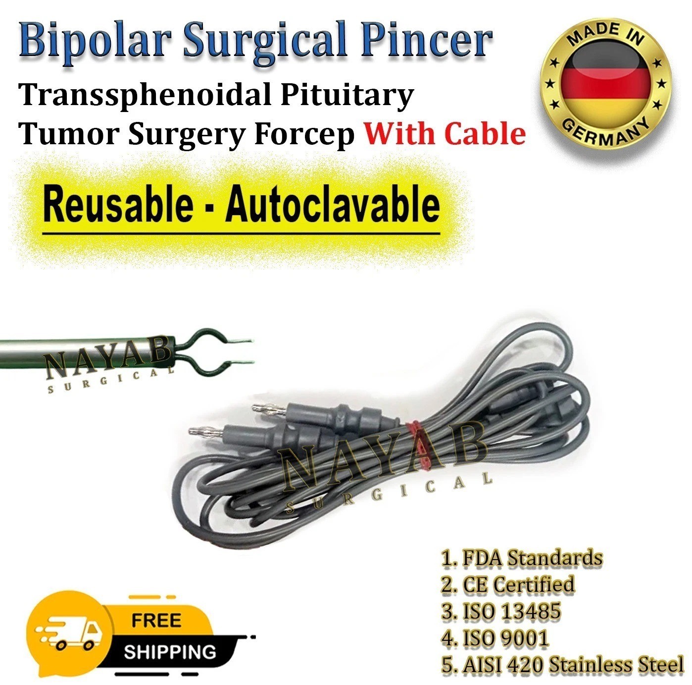 Bipolar Surgical Pincer – Transsphenoidal Pituitary Tumor Surgery Forcep & Cable
