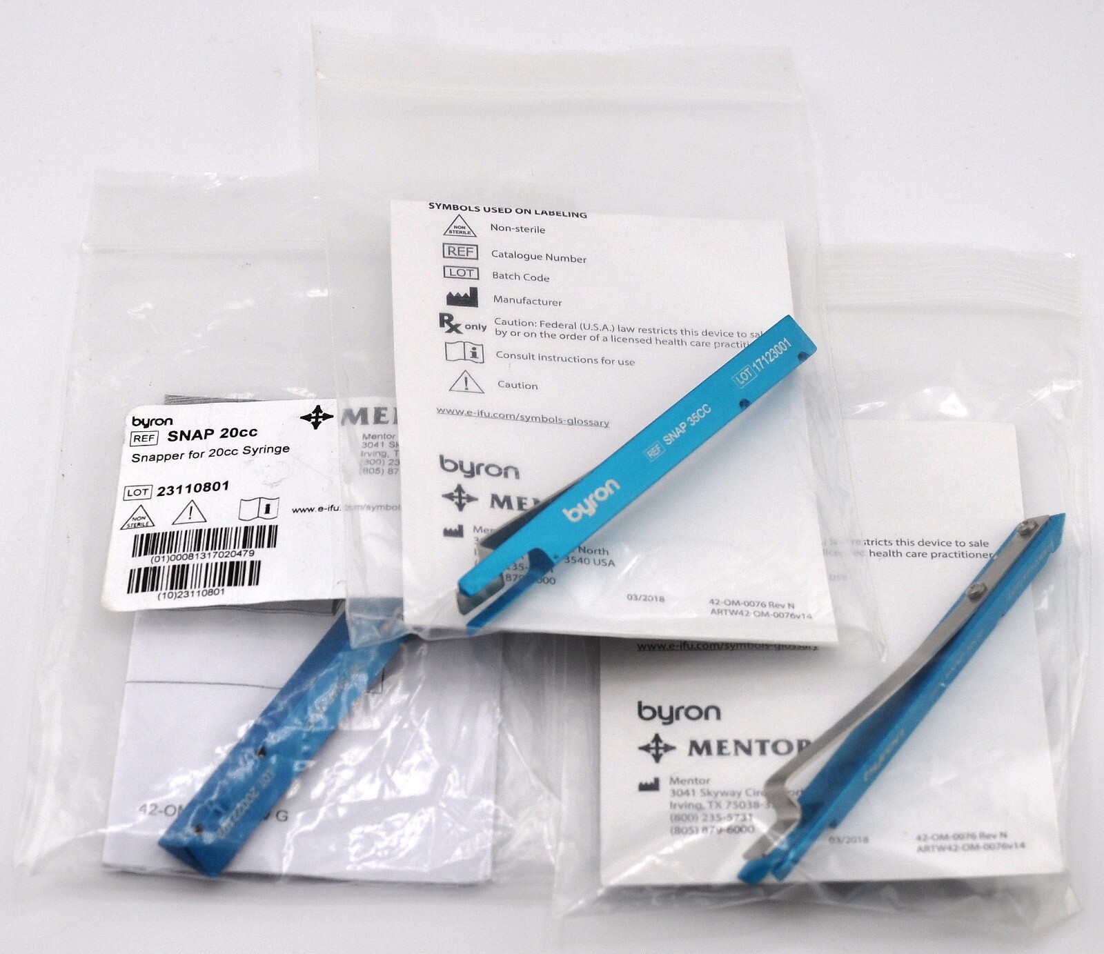 Byron / Mentor Ref: 35cc Snapper for 35 cc Syringe Blue by Johnson & Johnson