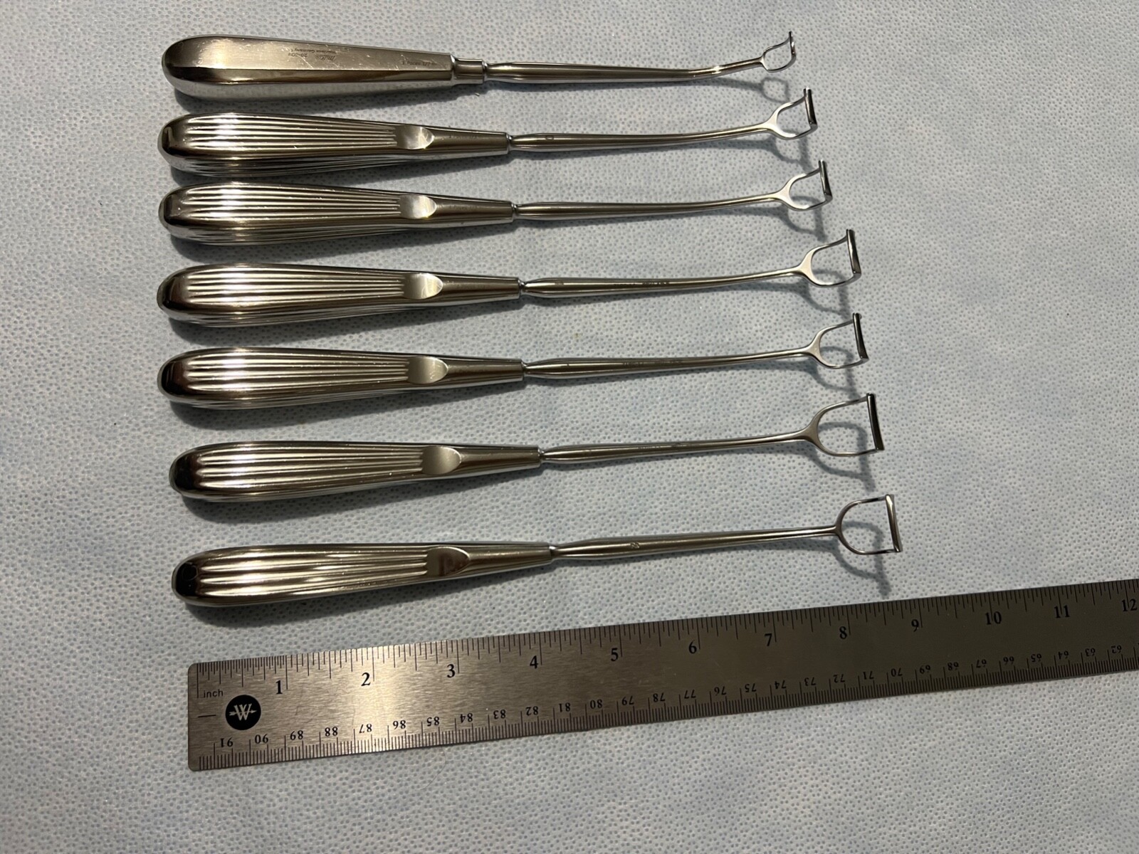 Set Of 7 SSI Ultra & Miltex ENT Curved Adenoid Curettes 8-1/2″ Length