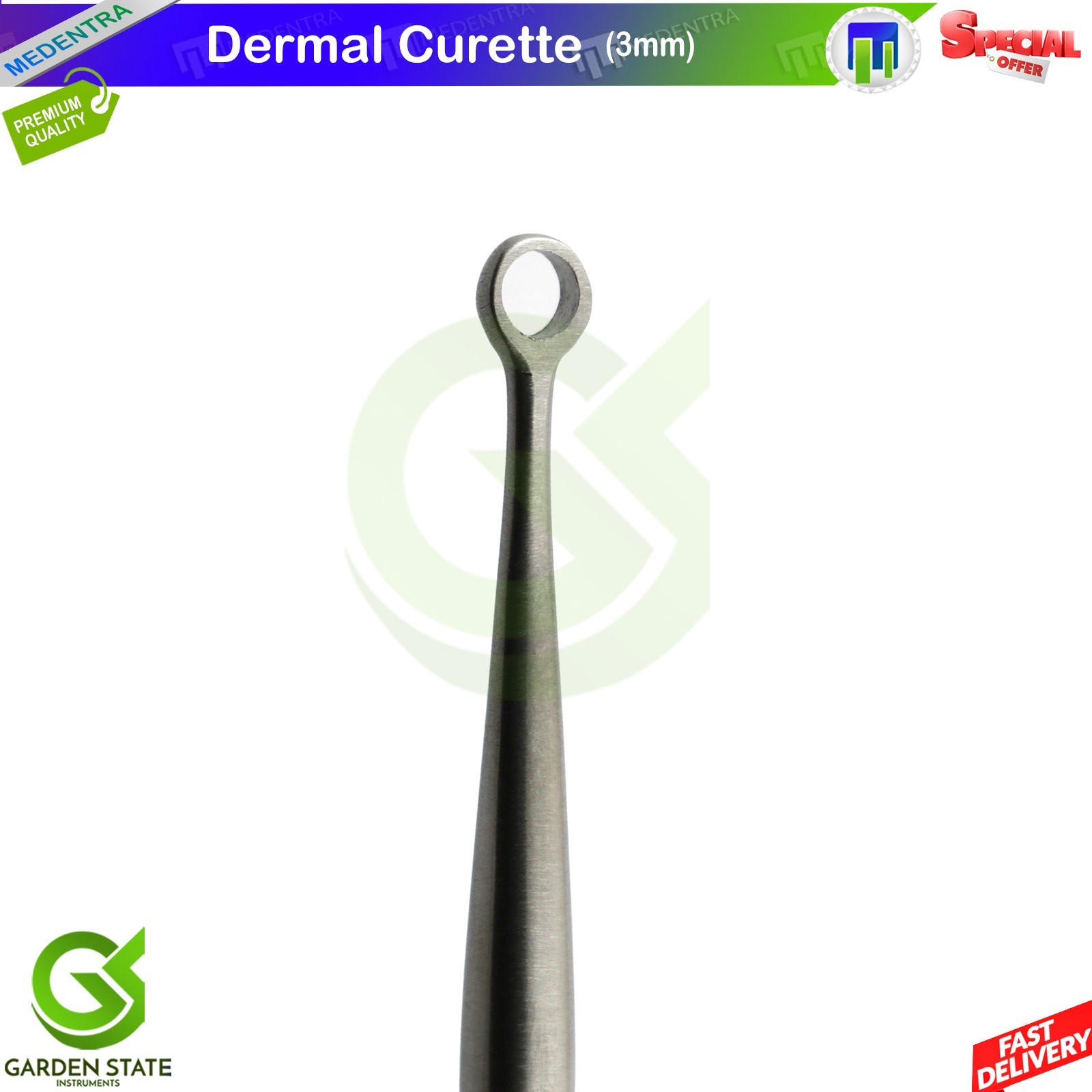 Fox Dermal Curette 3mm ENT Cleaning Dermatology Instruments