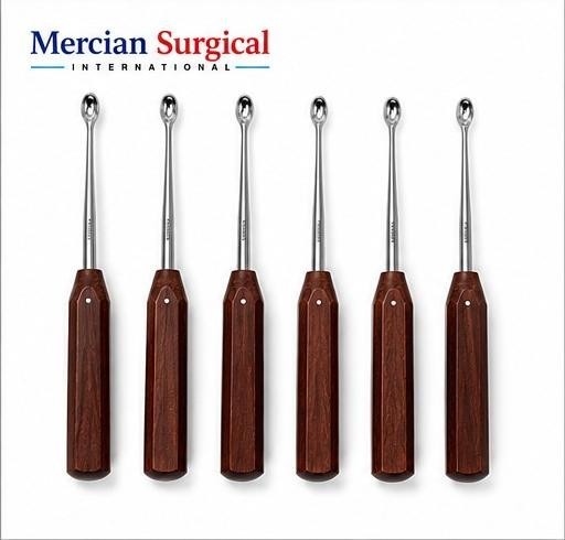 Halle Bone Curettes 6PC Set Oval Cup Fiber Handle Orthopedic Surgical Instrument
