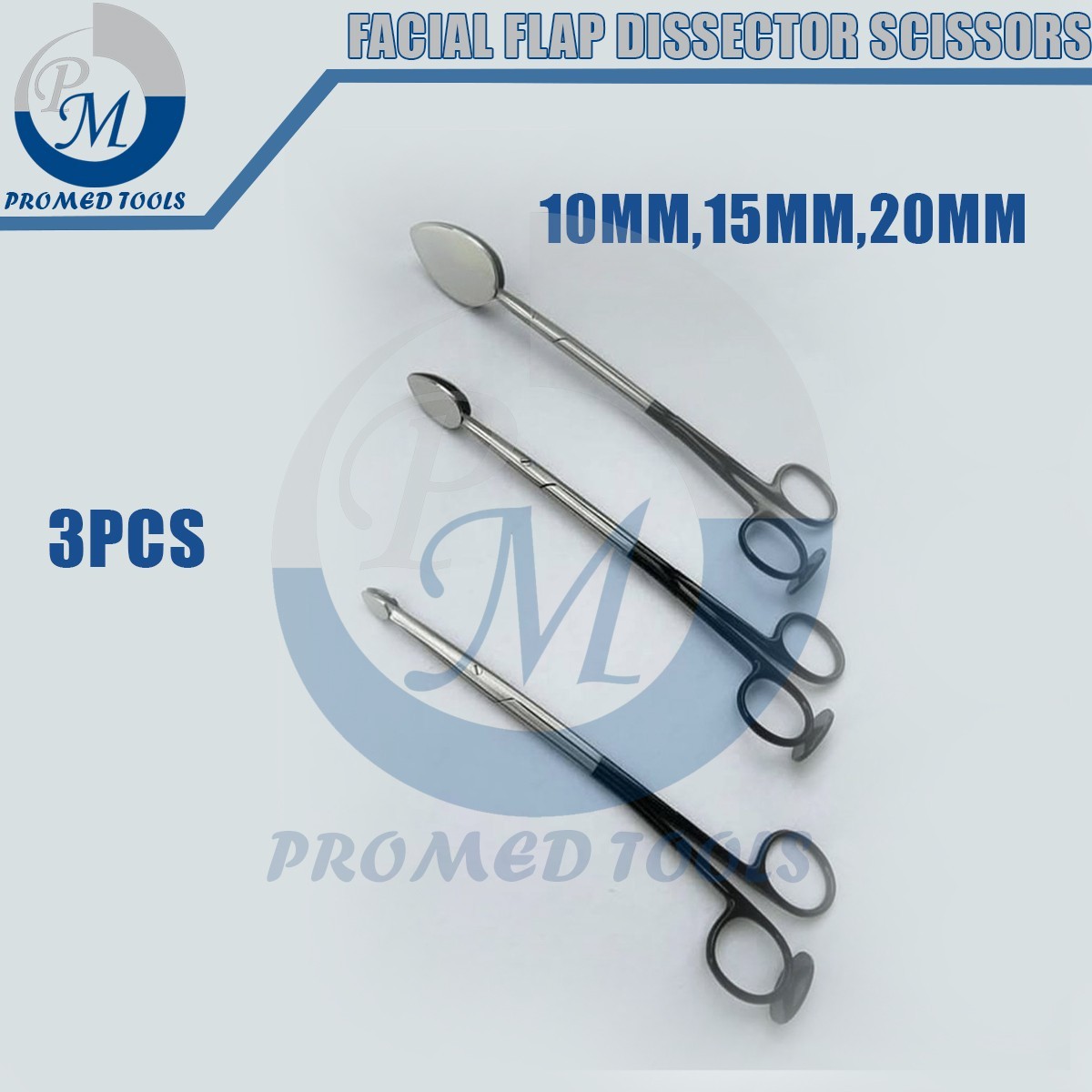 Trepsat Facial Flap dissector scissors set of 3pcs,10mm,15mm,20mm Premium