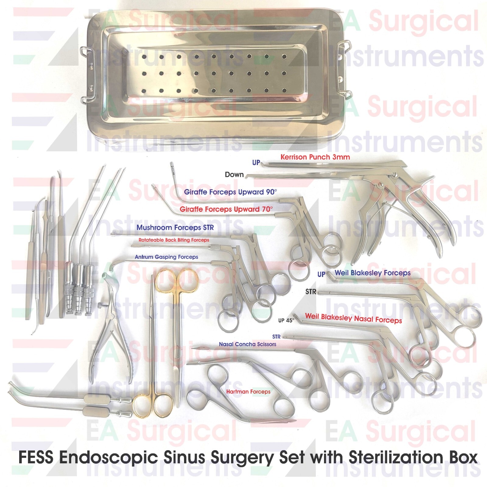 FESS Instruments Set Endoscopic Sinus Surgery ENT With Sterilization Box A+
