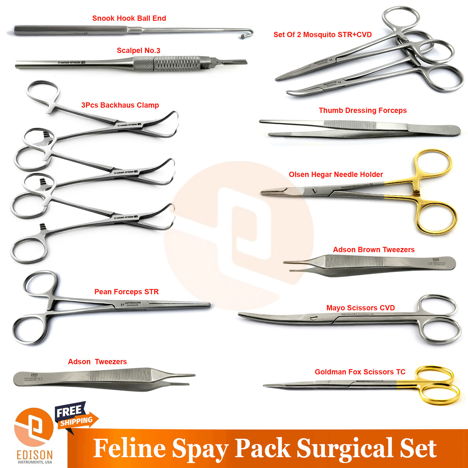 Feline Surgical Instruments Cat Bitch Spay Ovariectomy Ovaries Removal Set