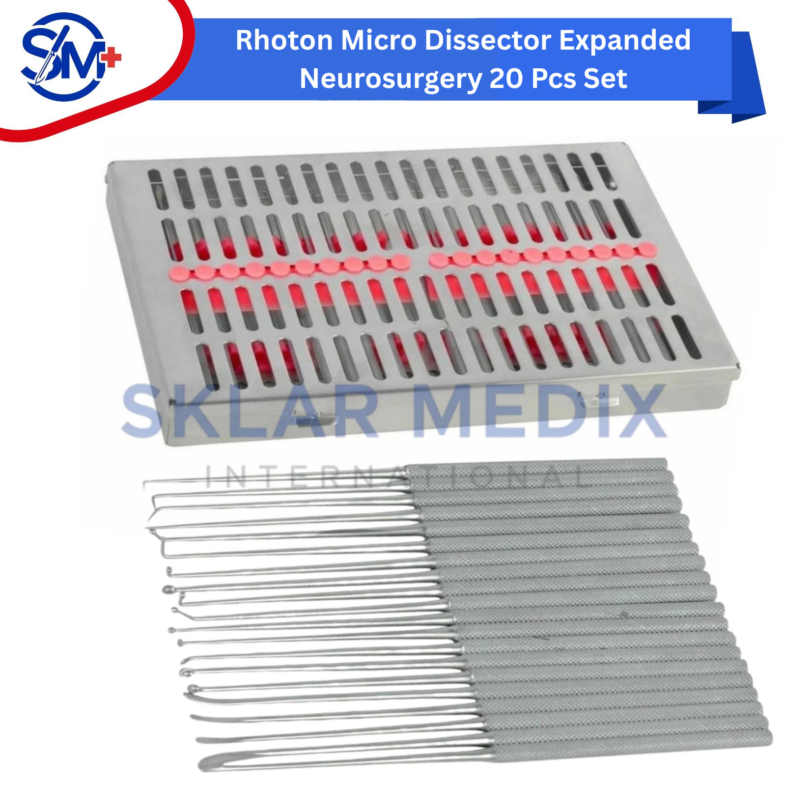 Rhoton Micro Dissector Expanded Set 20 Pcs Neurosurgery Instruments Set GermanCE