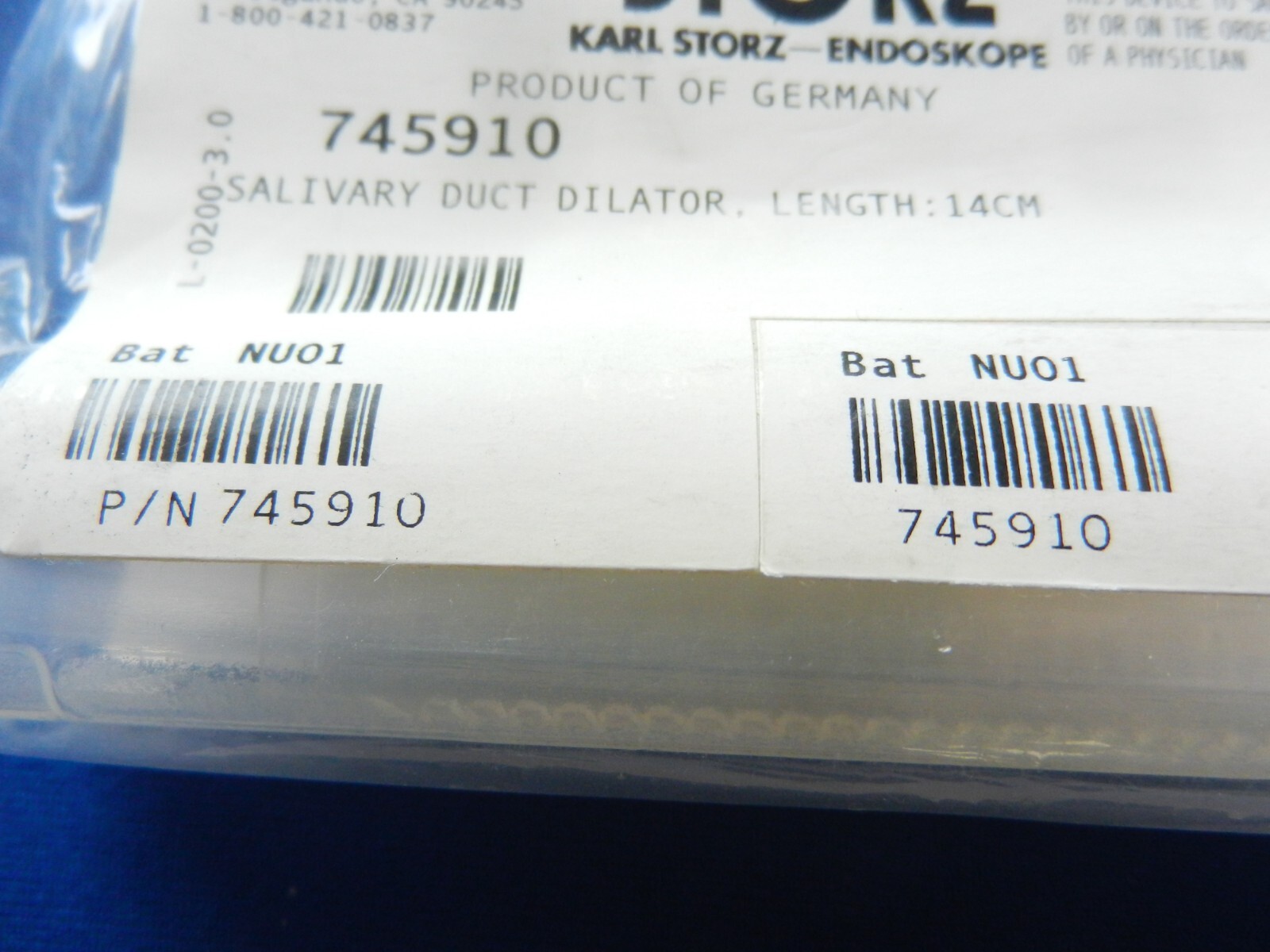 E2475 ***NEW*** Storz 745910 Salivary Rod 14cm