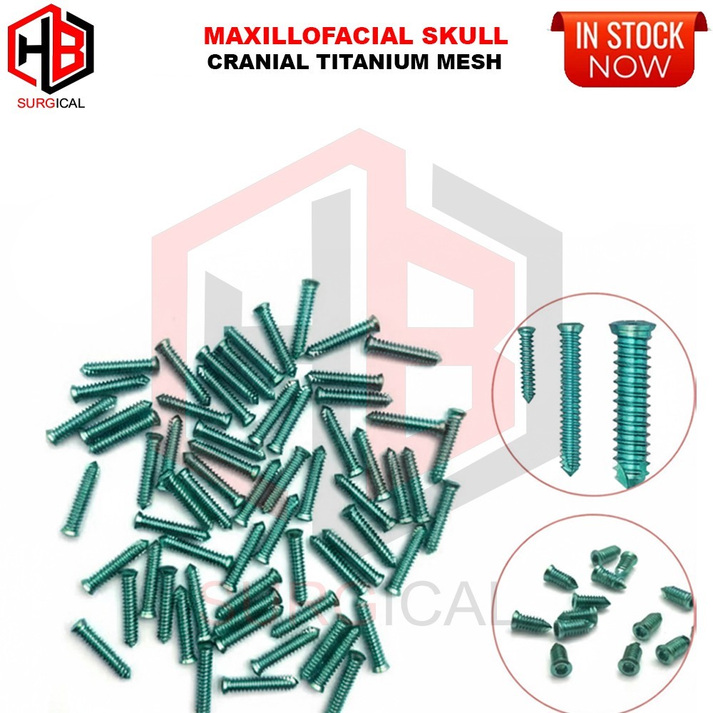 4 Pcs of Mesh Maxillofacial Skull Cranial Titanium 200x200mmx 0.5mm & Screws 100
