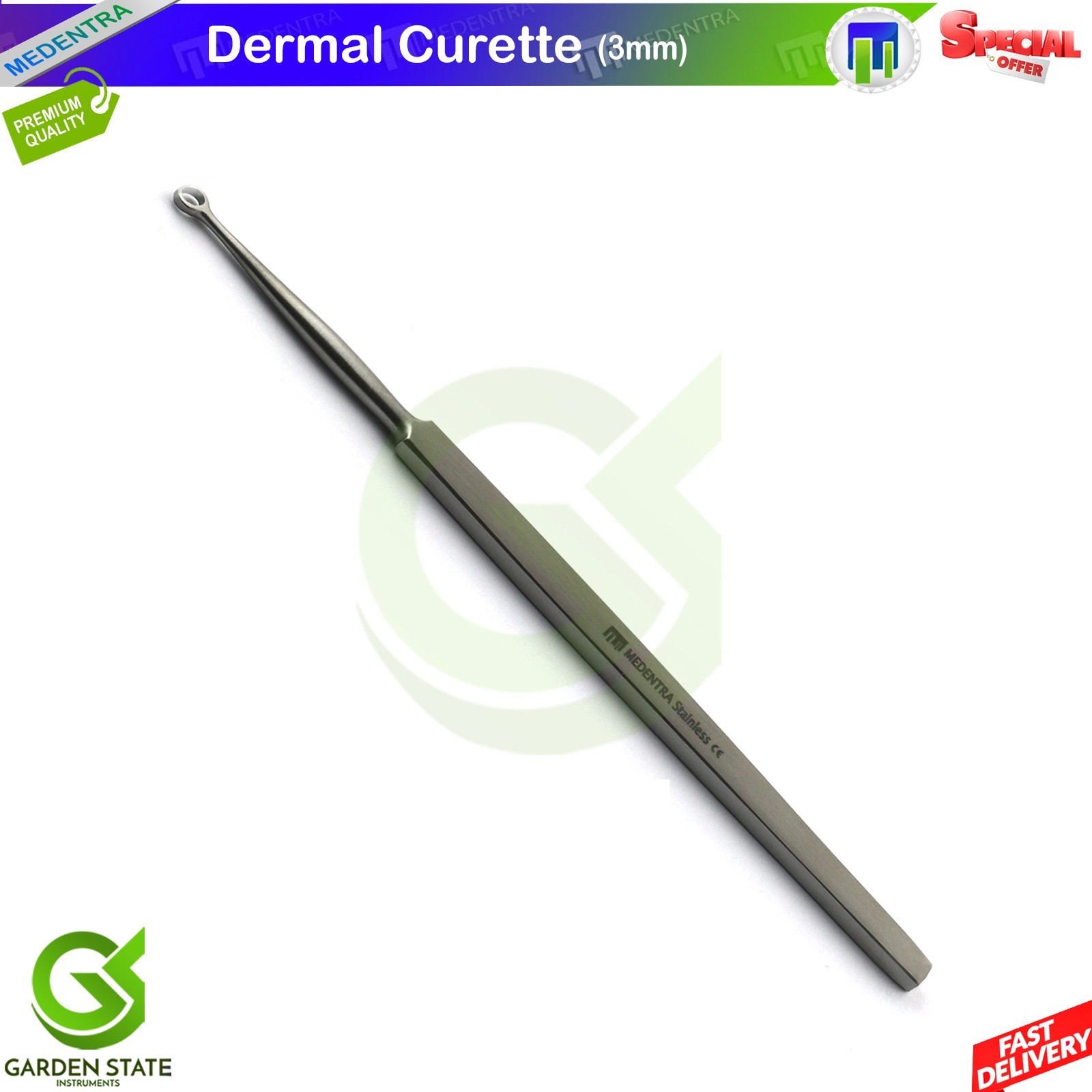 Fox Dermal Curette 3mm ENT Cleaning Dermatology Instruments