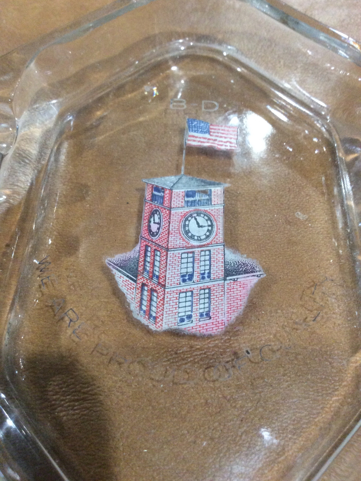VINTAGE GLASS ASHTRAY OF BECTON DICKINSON AND COMPANY. RUTHERFORD, N.J.