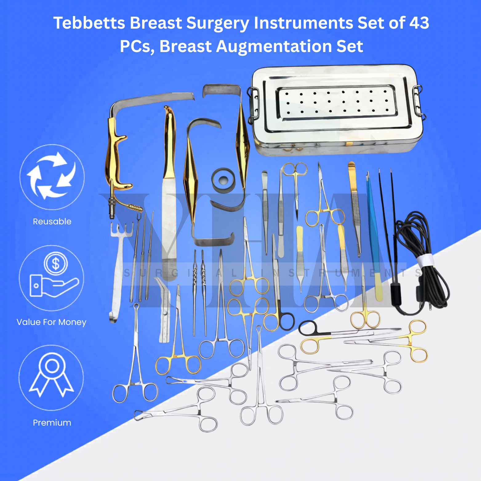 Tebbetts Breast Surgery Instruments Set of 43 PCs, Breast Augmentation Set