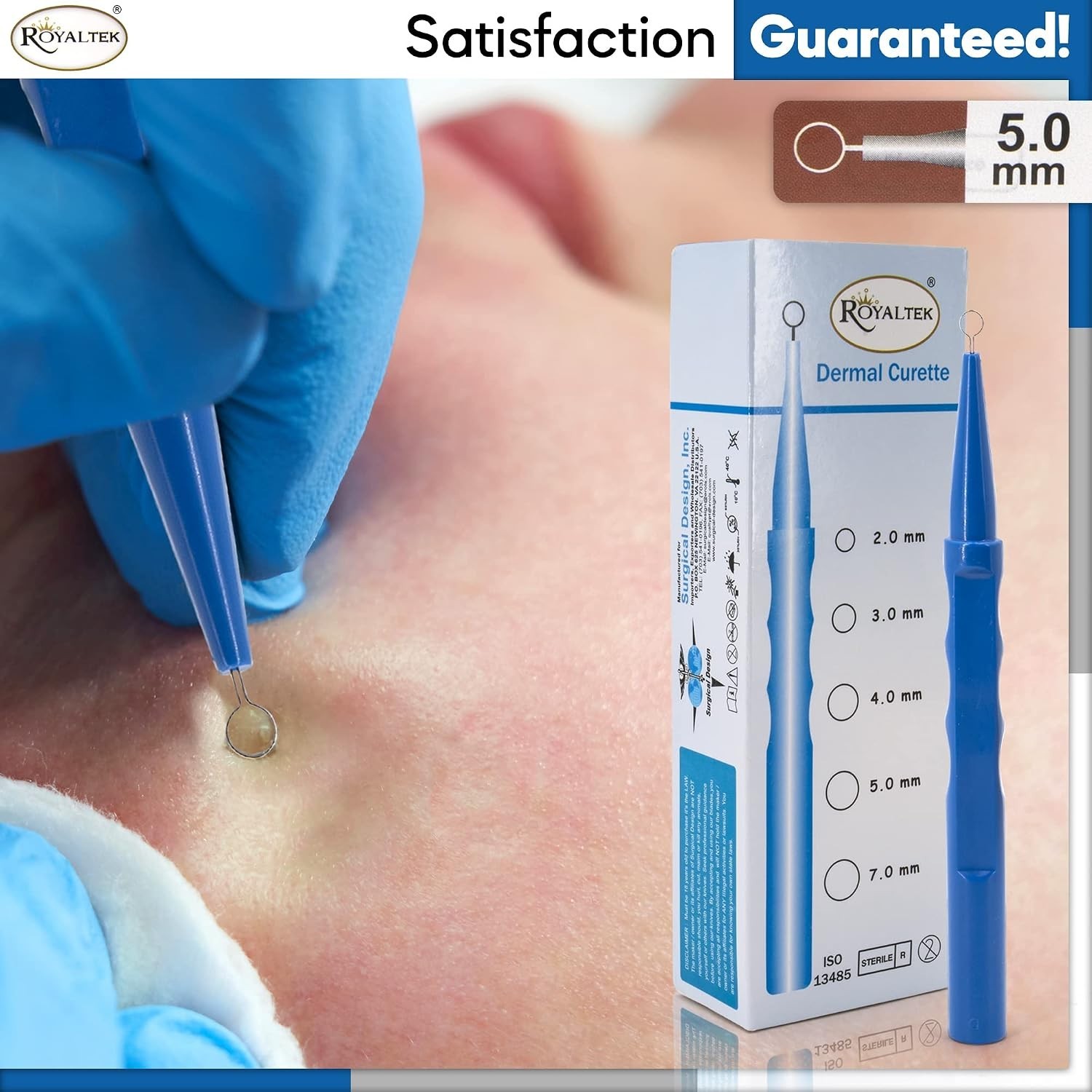 Individually Packaged Sterile Dermal Curettes – 10 Count – 5.00 mm Safety Design