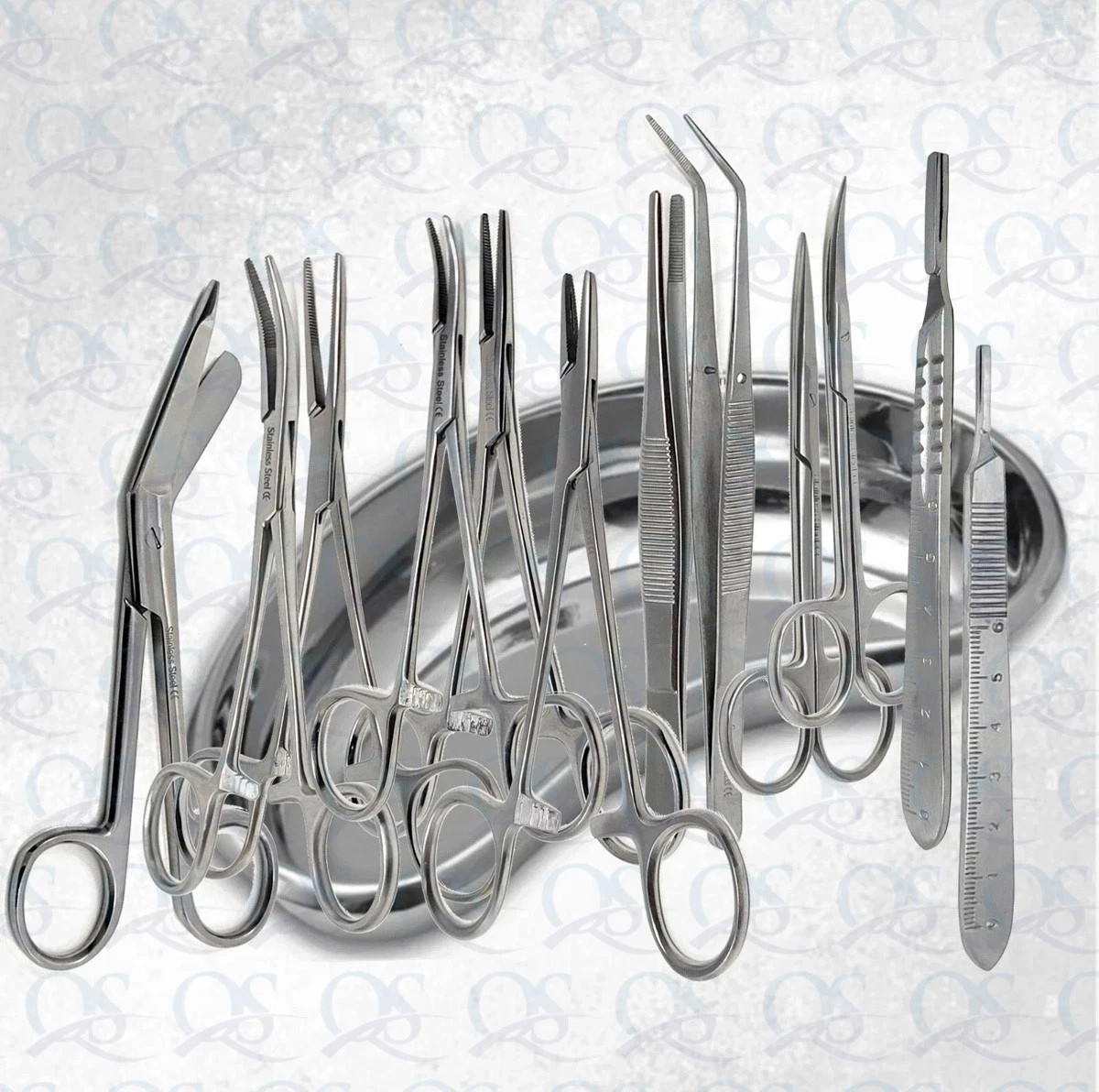 Set of 13 Pieces Basic Minor Surgery Kit Steel Kidney Tray Surgical Instruments
