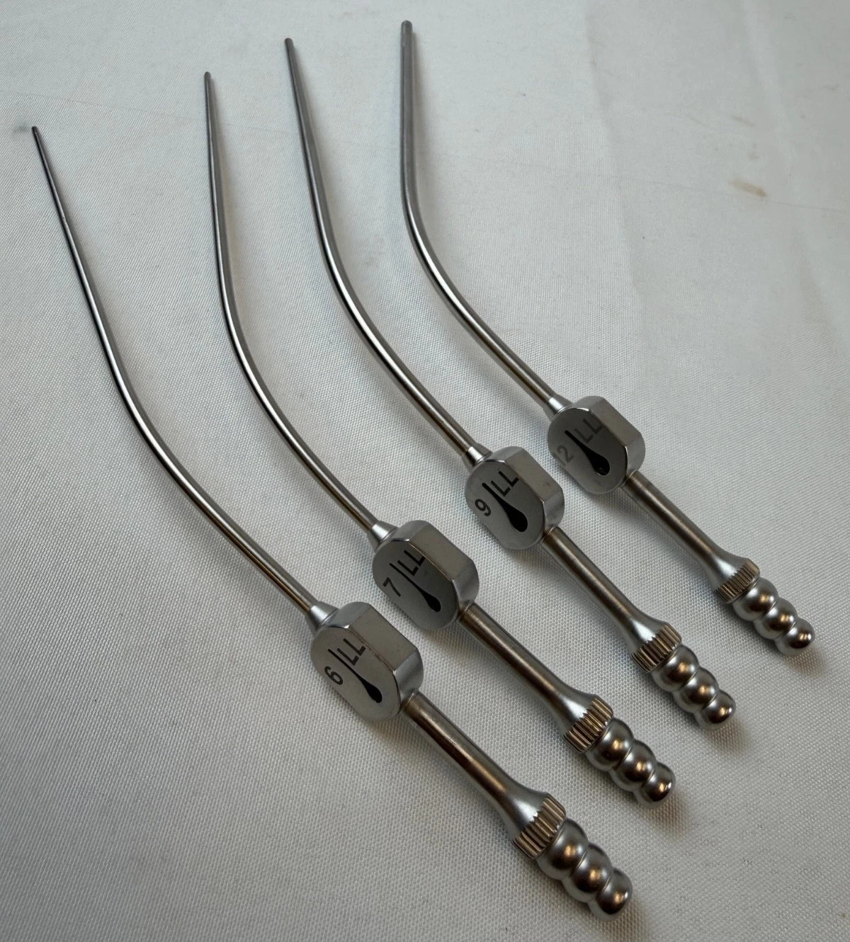 Set of 4 Aesculap Fukushima Malleable Suction Cannulas 9″ x 6Fr 7Fr 9fr 12fr