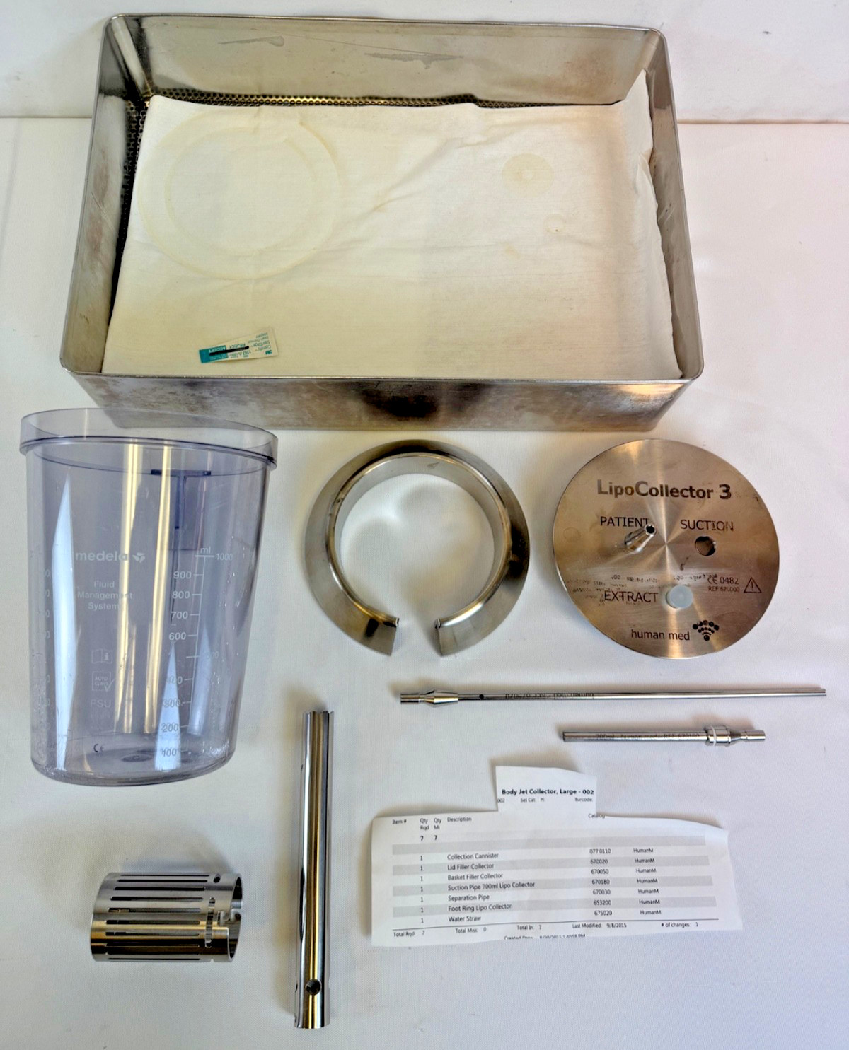 7 Piece Human Med Body Jet Large 1000ml Collector Set w/ Tray Liposuction