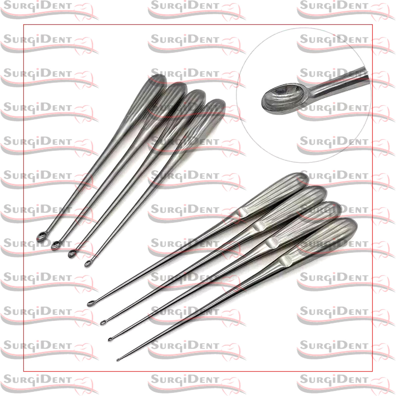 Volkmann Bone Curette Sharp Spoon Set of 8 PCs Dental Tissue Surgery