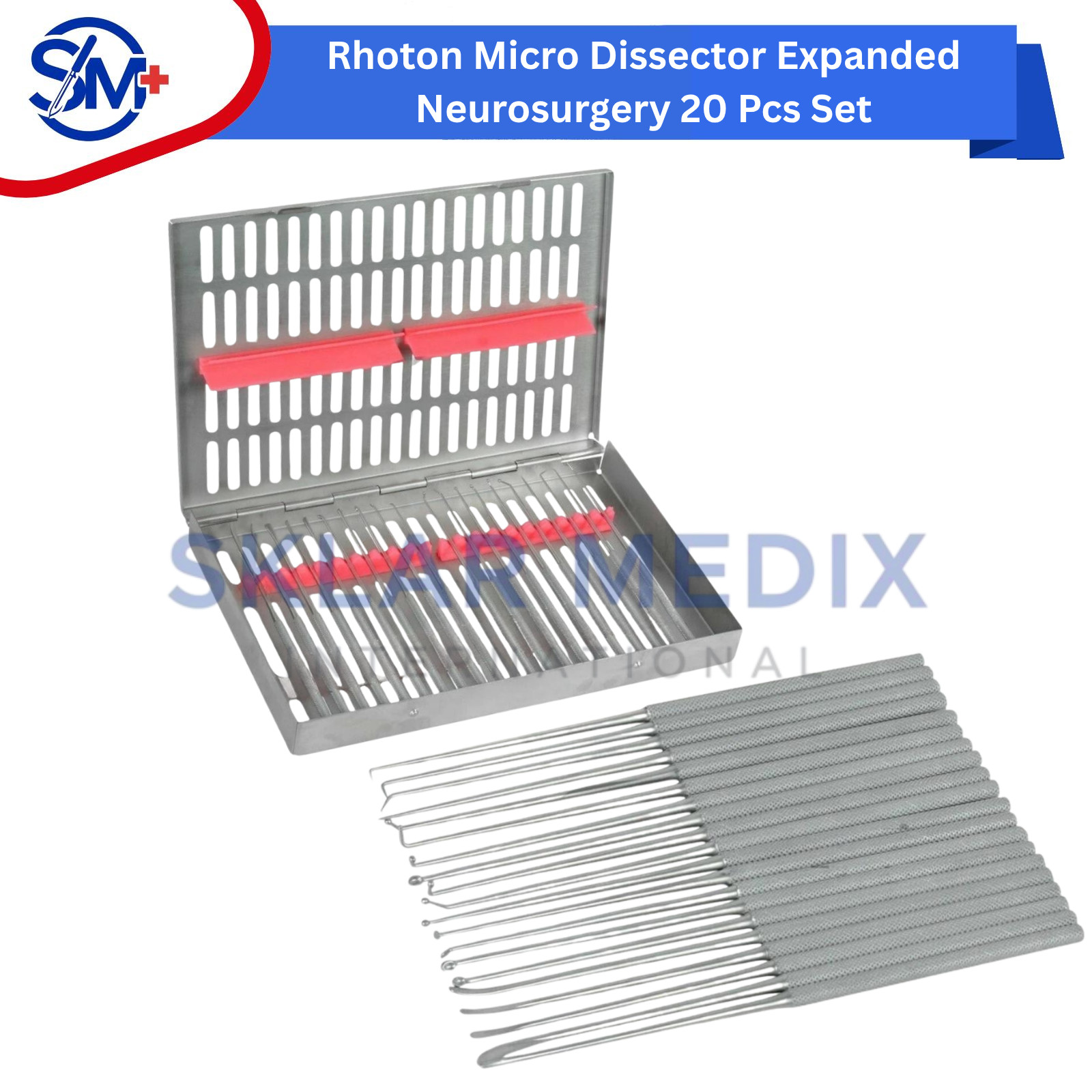 Rhoton Micro Dissector Expanded Set 20 Pcs Neurosurgery Instruments Set GermanCE