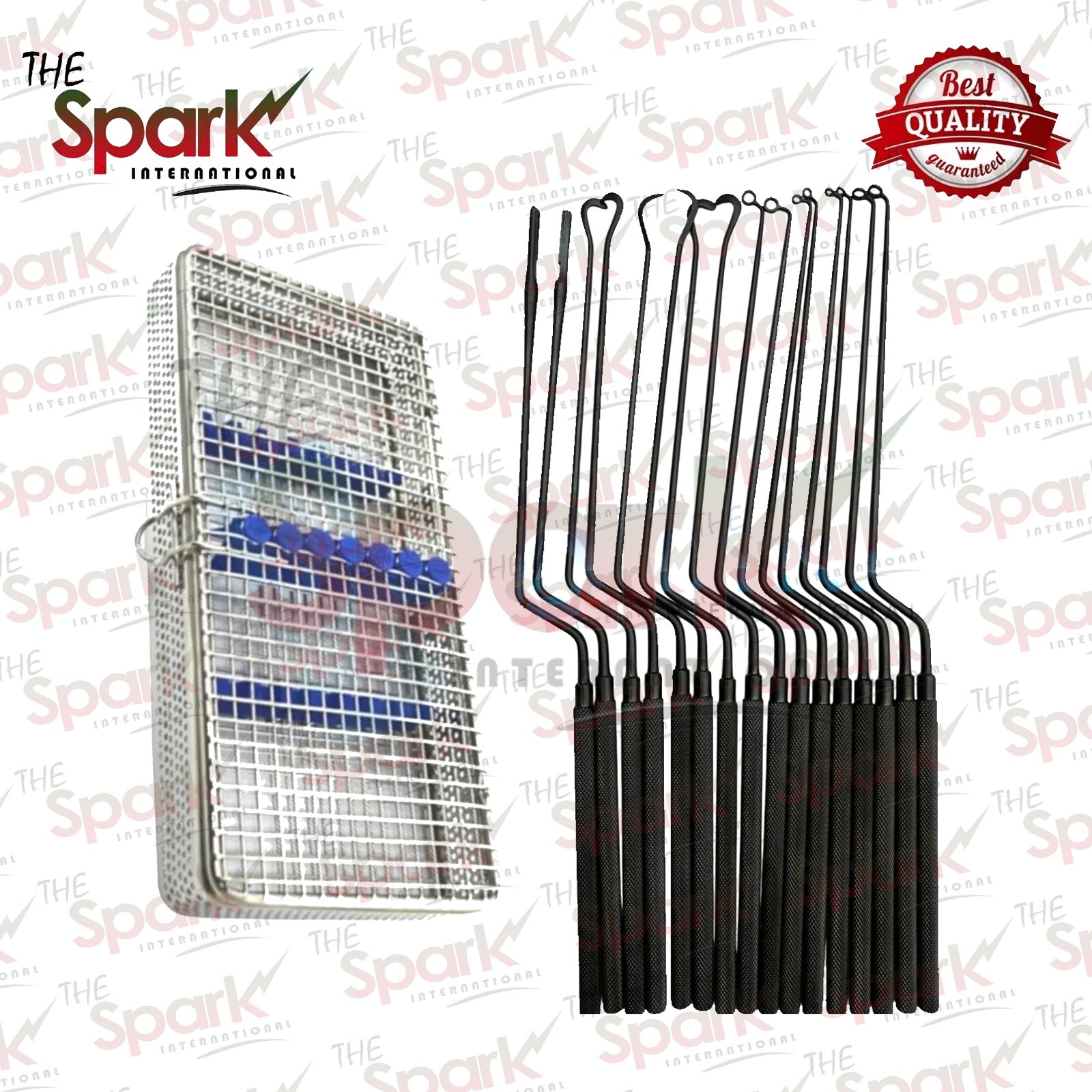 Hardy Pituitary Neuro Curettes Black Set Of 16 with Sterilization Mesh Box