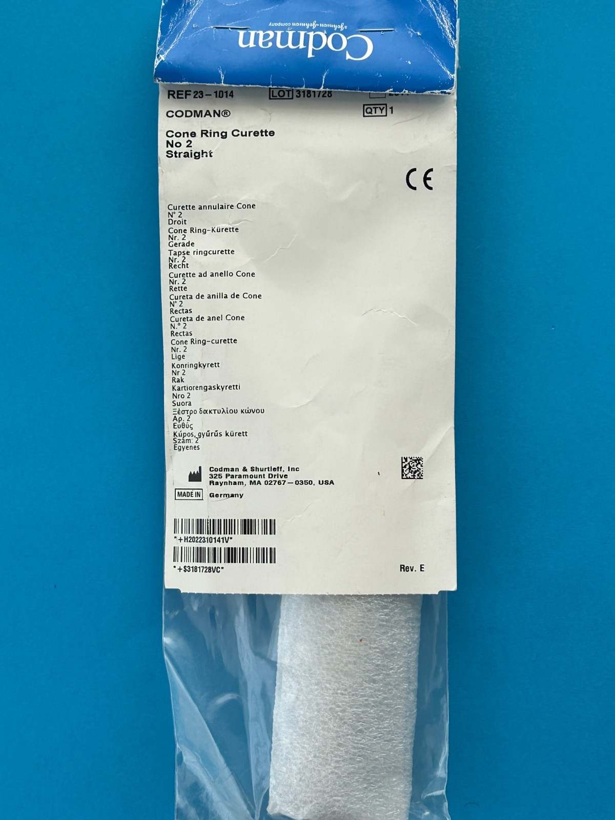 Codman 23-1014 Cone Ring Curette No 2 Straight
